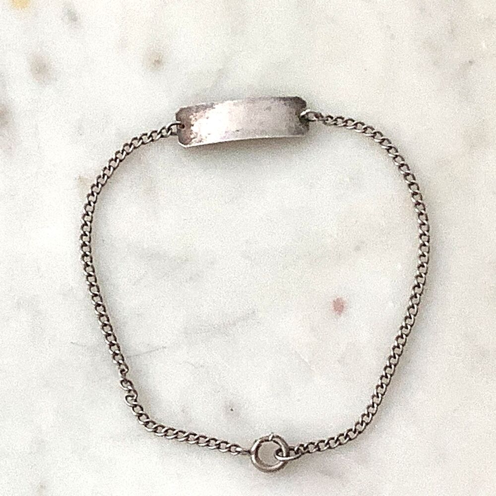 Antique Bracelet Mens Xtra Long Sterling Silver ID Not Engraved Anklet 8.5”